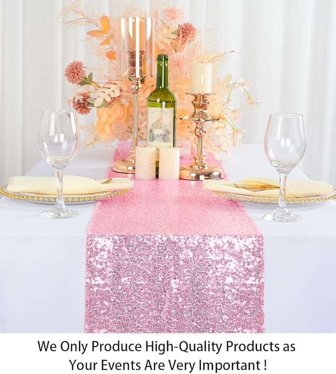 ShinyBeauty Fuchsia Pink Table Runners Pack of 2 Pink Gold Sequin Table Runners 12inx108in Rose Pink Sequin Table Runner 108" Xmas Table Runner for Coffee Table Wedding Table Linen Party Decorations