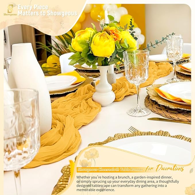 18 Pack Gold Cheesecloth Table Runner 17 x 108 inch Boho Gauze Table Runner Rustic Sheer Cheese Cloth Table Decorations for Wedding Party Baby Bridal Shower Birthday Holiday Home