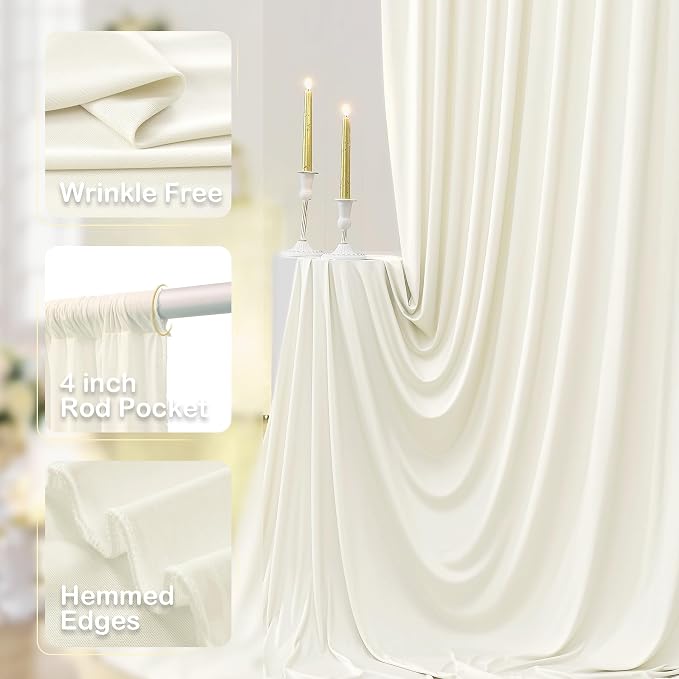 30ftx12ft Wrinkle Free Ivory Backdrop Curtains for Parties, 6 Panels 5x12FT Long Silky Polyester Ivory Photo Backdrop Drapes Back Drop Cloth for Wedding Birthday Photography Background Decor