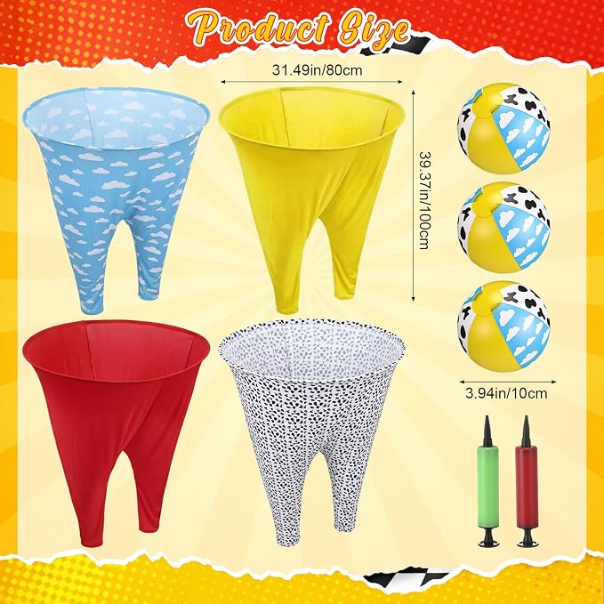 26 Pcs Granny Pants Outdoor Game Set, 4 Giant Pants with 20 Bouncy Balls & 2 Pumps Yard Funny Toss Relay Backyard Game for Adults Family Beach Party Favor