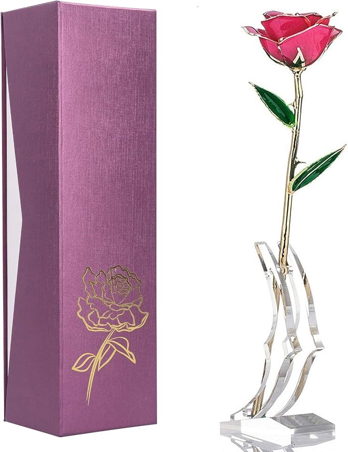 Ejoyous Mothers Day Rose Gift for Mom, 24K Gold Dipped Rose Real Golden Plated Forever Preserved Rose Flower with Crystal Stand for Valentine's Day, Christmas, Birthday,