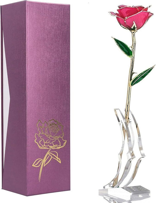 Ejoyous Mothers Day Rose Gift for Mom, 24K Gold Dipped Rose Real Golden Plated Forever Preserved Rose Flower with Crystal Stand for Valentine's Day, Christmas, Birthday,