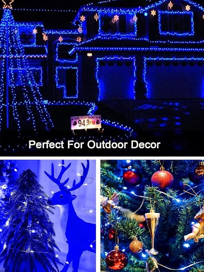 4 Pack 100 LED Fairy Lights Battery Operated with Remote, 33FT Waterproof Twinkle Lights with Timer & 8 Modes, Fairy String Lights Outdoor Indoor for Bedroom Classroom DIY Christmas Decor (Blue)