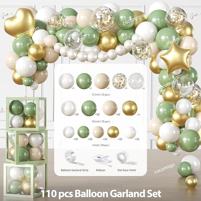 cocomigo 320 PCS Sage Green Bridal Shower Decorations, Hassle-Free One-Stop Set for 25 Guests, With Bride to Be Balloon, Backdrop, Plates and Napkins, Easy Setup for Female Bridal Shower