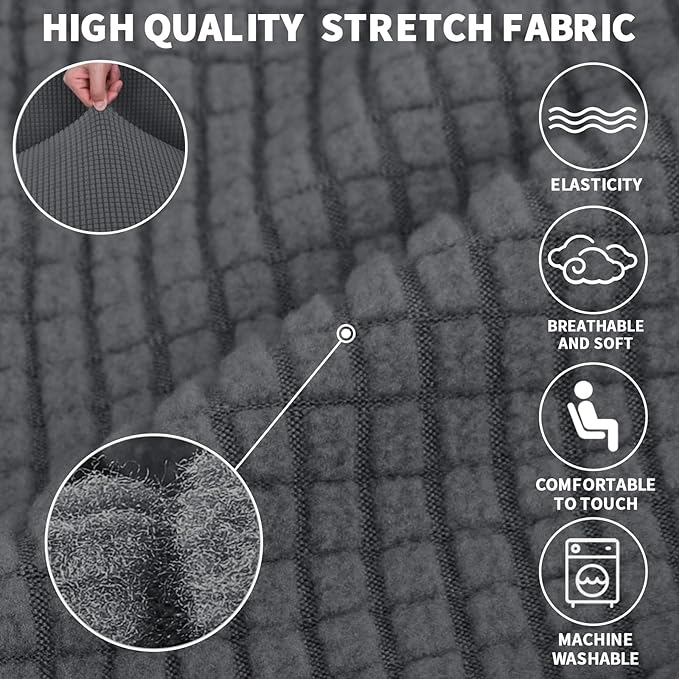 JIVINER Super Stretch Chair Sofa Slipcovers 1-Piece Jacquard Chair Covers for Living Room Soft Anti Slip 1 Seater Couch Furniture Protector Small Checks for Kids Pets (Chair, Grey)