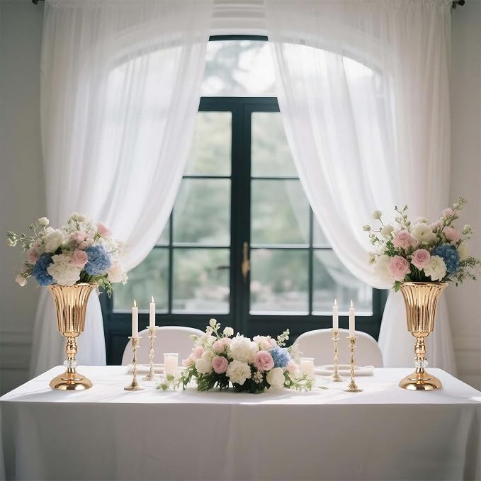 2PCS Gold Metal Wedding Flower Trumpet Stripe Vases Crystal Table Centerpieces for Artificial Flower Arrangements for Anniversary Celebration/Wedding/Party/Birthday Event Aisle Home Decor
