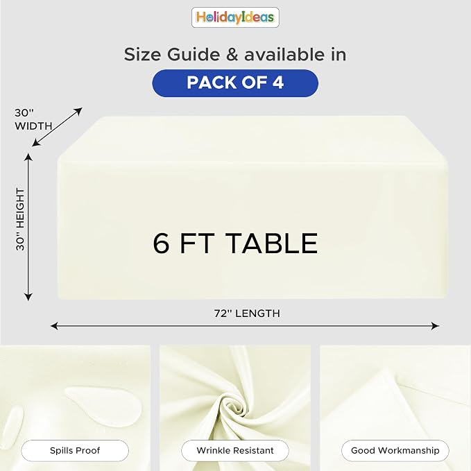 HolidayIdeas 4-Pack 6ft Beige Rectangle Craft Shows Fitted Tablecloth | Wrinkle resistant table covers; bulk quantity pack for professional trade exhibition displays or vendor booths