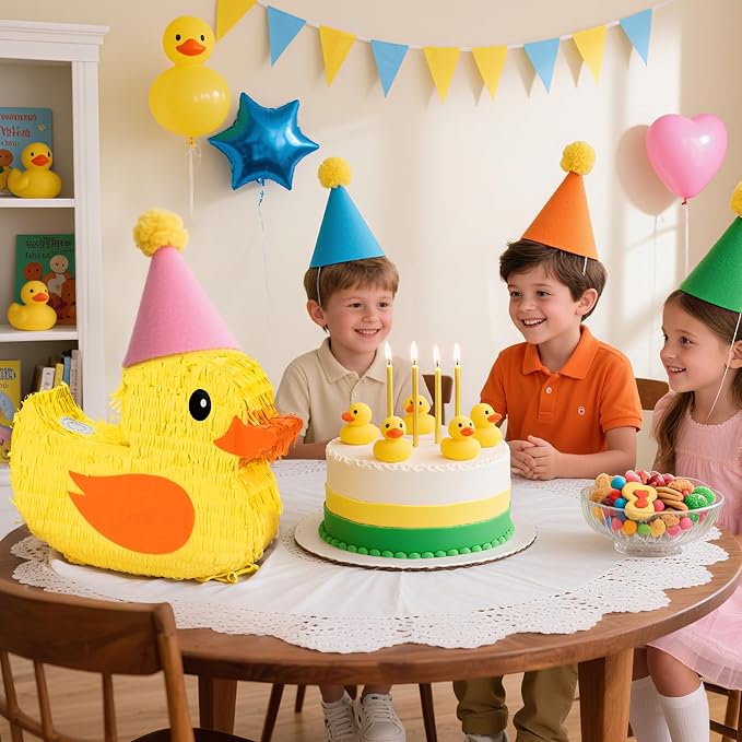 Duck Pinatas Bundle with a Blindfold and a Bat(16.5 x 12.6 x 4 Inches), Perfect for kid's Birthday Parties, Farm Animal Theme Parties and Decorations