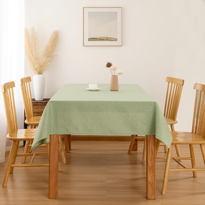 Hiasan 2 Pack Faux Linen Rectangle Tablecloth - Wrinkle and Stain Resistant Washable Table Cloth for Kitchen Dining Room Holiday Table Cover for Party Dinner, Green, 54 x 120 Inch