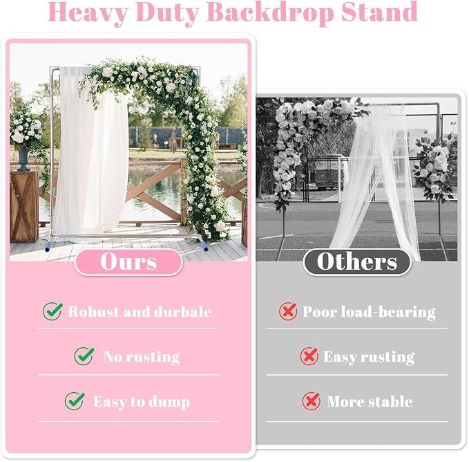 Wedding Arch Backdrop Stand,7x4 FT Metal Arch Backdrop Stand for Ceremony, Stainless Steel Square Backdrop Stand for Parties,Wedding,Birthday,Anniversary,Baby Shower,Garden Decorations