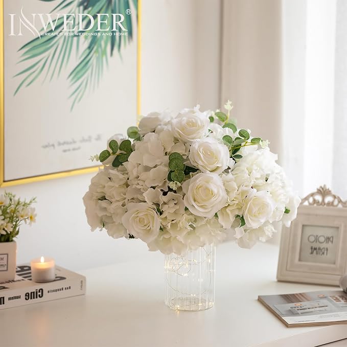 White Flowers Balls for Centerpieces: 6 PCS 15.7" Diam Flower Centerpieces for Tables in Wedding Reception Decorations Arrangement for Party Celebration Planners