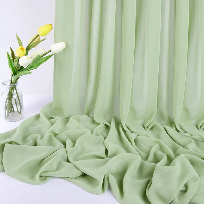 20 Yard Sage Green Chiffon Fabric by The Yard, 58 Inch Wide Elegant Sheer Chiffon Fabric for Wedding Costume Sewing Clothing Crafting Table Runner DIY Project