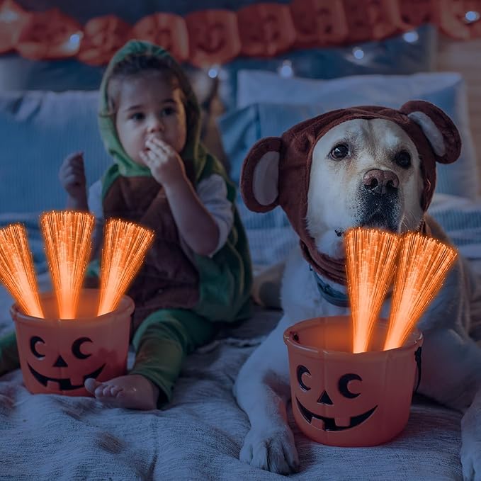 72 PCS Orange Fiber Optic Wands Glow Fiber Wands Bulk LED Light Up Wands with 3 Flashing Modes LED Flashing Wands for Halloween ThanksGiving Day Christmas Bridal Shower Birthday Autumn