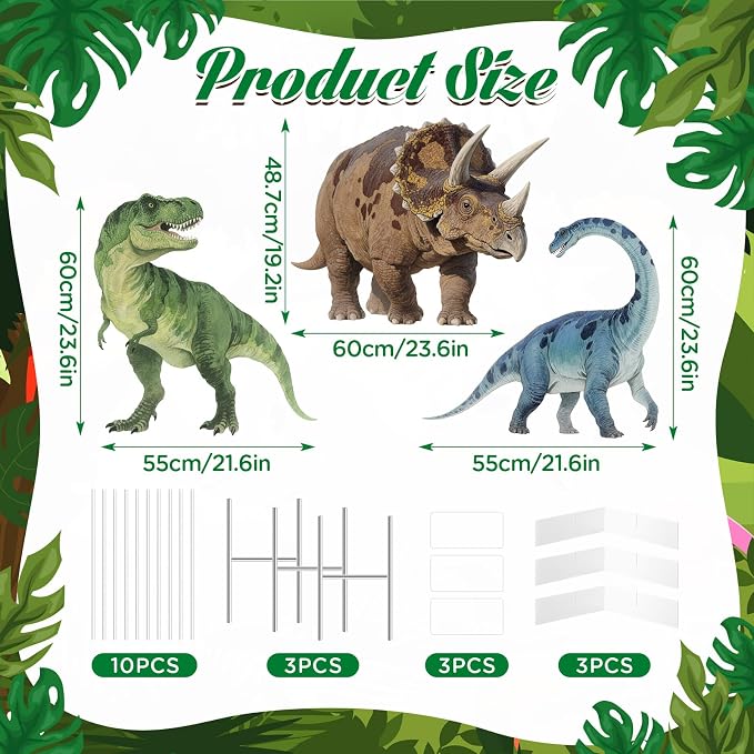 3 Pcs Dinosaur Party Decoration Cardboard Standup Cutout Brachiosaurus Triceratops Tyrannosaurus Rex Dinosaur Birthday Party Yard Sign Photo Props Backdrop Animal Birthday Decor Party Supplies