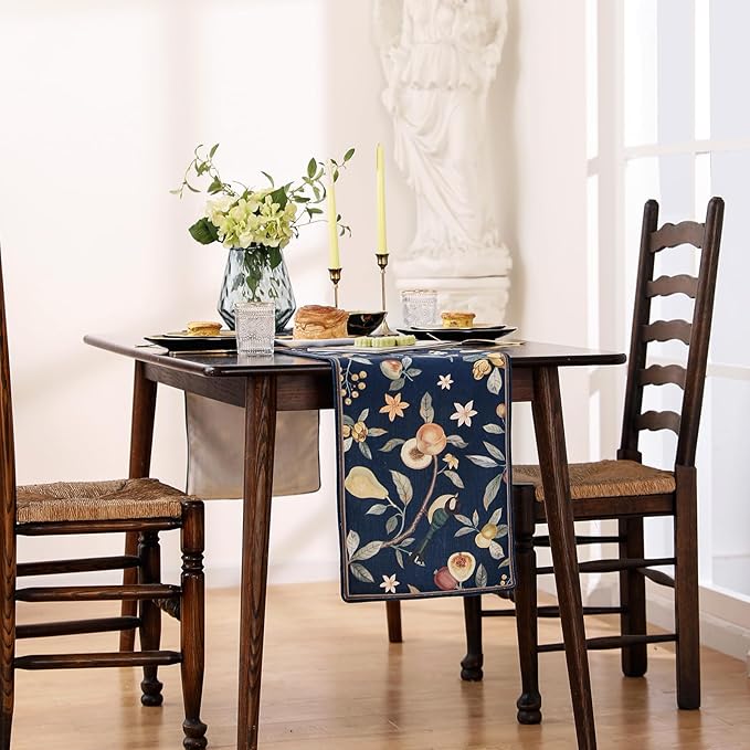 bilin gaier Linen Blue Table Runner 63 Inches Long,Wrinkle-Resistant Vintage Rustic Farmhouse Floral Table Runners,Decor Luxury Vintage Runner Table Cloth for Coffee & Dining Table,12"x63"-Dewey B