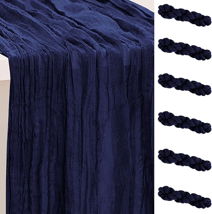 6 Pack Navy Blue Cheesecloth Table Runner 35x120 Inch 10Ft Rustic Gauze Cheese Cloth Table Runner Sheer Cheesecloth Table Runners for Wedding Party Bridal Shower Decoration