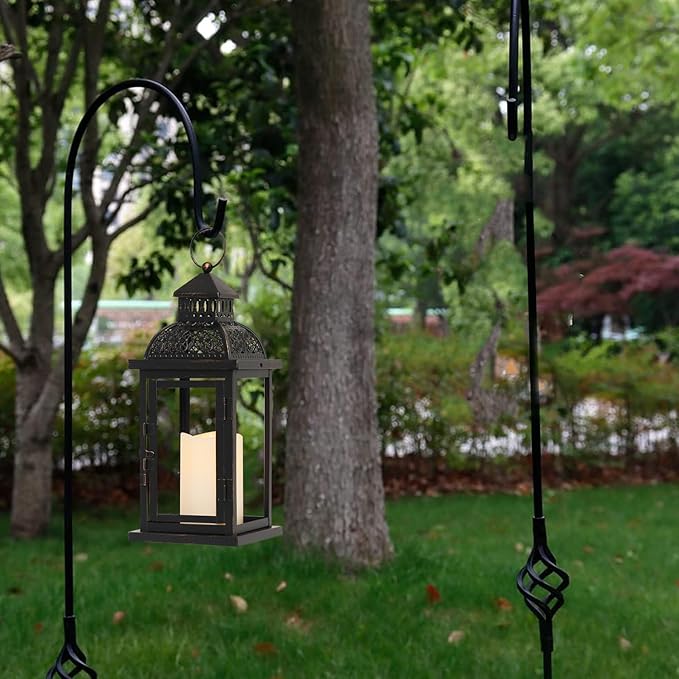 No Glass Lanterns Decorative Indoor & Outdoor, 15'' Candle Lantern Decorative Christmas Indoor Outdoor Decor, Vintage Metal Hanging Lanterns with LED Candle for Patio, Front Porch,Yard, Table