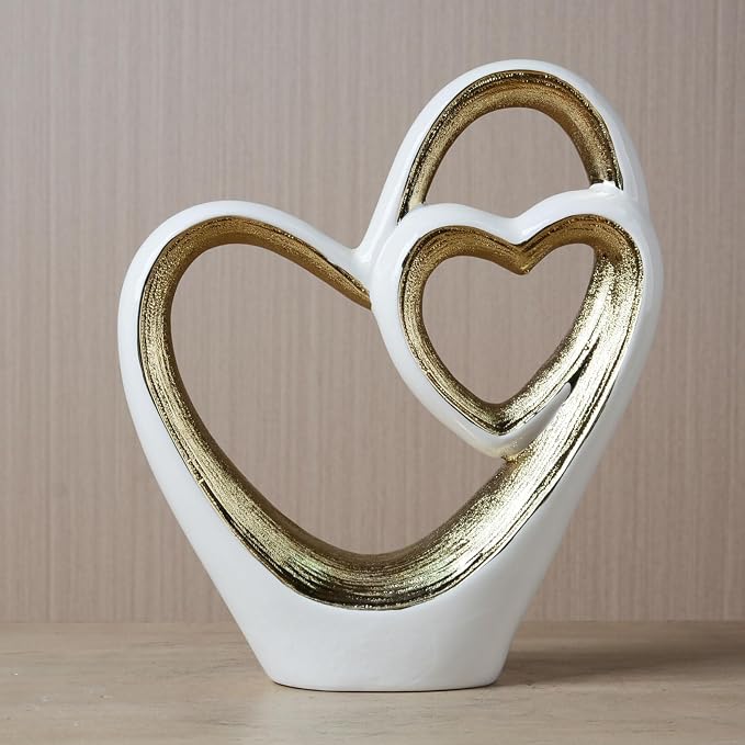 HAUCOZE Heart Statue Figurine Modern Art Sculpture Romantic Home Decor Ceramic Ornament Gift for Living Dining Room Bedroom 12 Inch