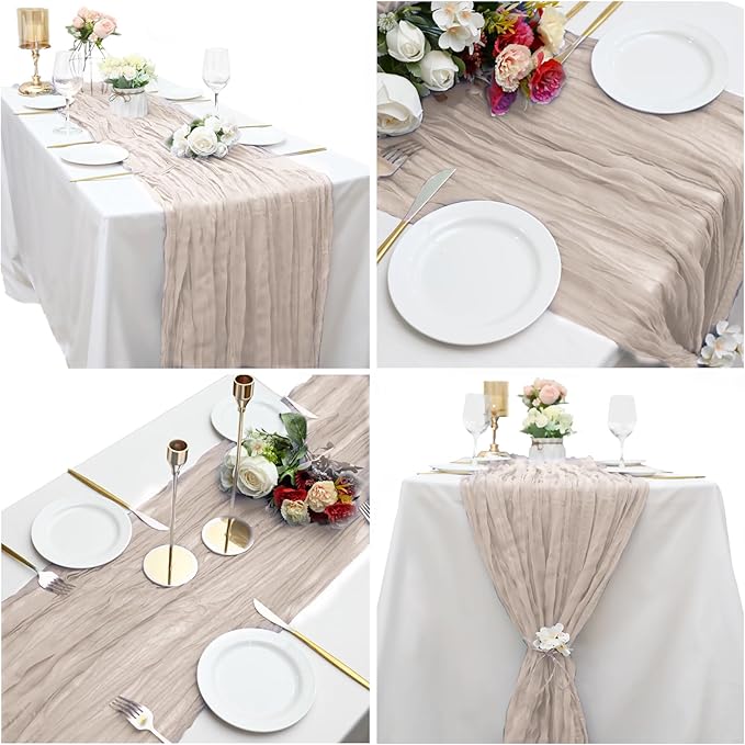 8 Pack Rosy Brown Cheesecloth Table Runner 10Ft Gauze Cheese Cloth 35x120 Inch Romantic Boho Table Runner for Wedding Birthday Party Engagement Anniversary Bridal Baby Shower Fall Home Table Decor