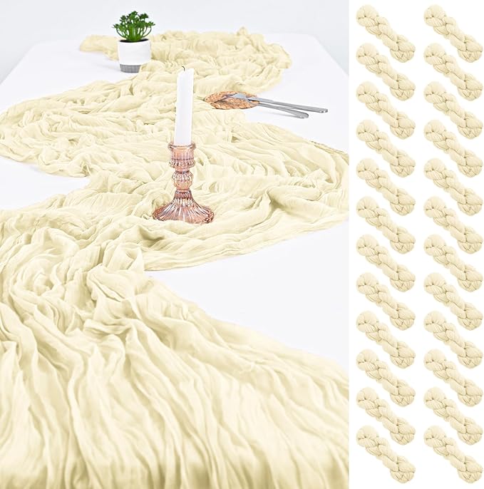 24 Pack Ivory Cheesecloth Table Runner,9FT Burgundy Runner,17x108inch Rustic Boho Gauze Table Runner for Wedding Party Bridal Shower Thanksgiving Christmas Boho Table Decoration