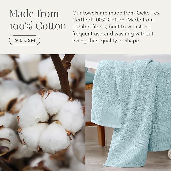 NY Loft 100% Cotton Towel Set 6 Piece | Super Soft & Absorbent Quick-Dry 2 Bath Towels 2 Hand Towels & 2 Washcloths |Textured and Durable Cotton | Trinity Collection (6 Piece Set, Seafoam)