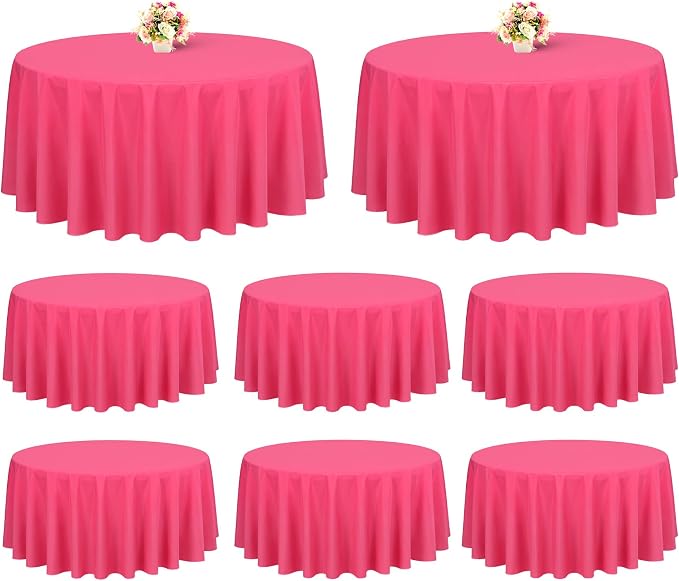 Showgeous 8 Pack Hot Pink Round Tablecloth 120 Inch Polyester Table Cloth for Round Tables Washable Decorative Fabric Table Covers for Wedding Dining Party
