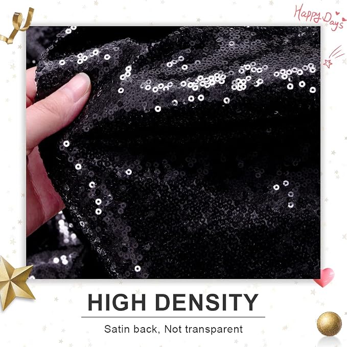 PartyDelight Black Sequin Backdrop Curtains 5x10ft 2 Panels | 3mm stitched sequin curtain with 4 inch rod pocket for 5x10ft wide reception wall head table stage backdrop and event display