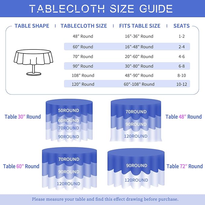 Showgeous 8 Pack Round Tablecloth 70 Inch Round Royal Blue Table Cloths Polyester Tablecloths for Round Tables Washable Decorative Fabric Table Covers for Wedding Dining Party Banquet Buffet