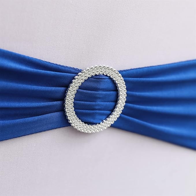 Spandex Chair Sashes Bands 100PCS Stretch Chair Cover Ties Bows with Buckle Slider Wedding Party Reception Banquet Decoration (Royal Blue)
