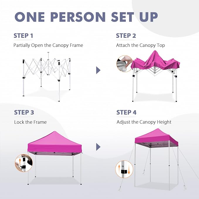 5x5 Pop Up Canopy Tent, Instant Portable Beach Canopy, Outdoor Tent with Carry Bag for Camping, Sports, Tailgating, Events, Pink