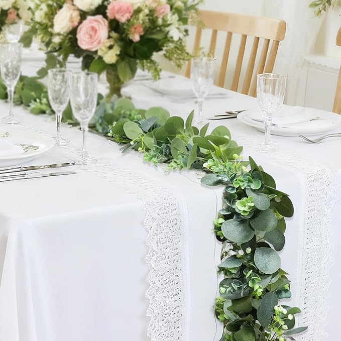 Zerzsy 2 Pack Artificial Eucalyptus Garlands, 5.9FT Hanging Eucalyptus Leaves Vines Spring Garland Decorations, Fake Silver Dollar Greenery for Mantel Wedding Centerpieces Backdrop Arch Table Decor