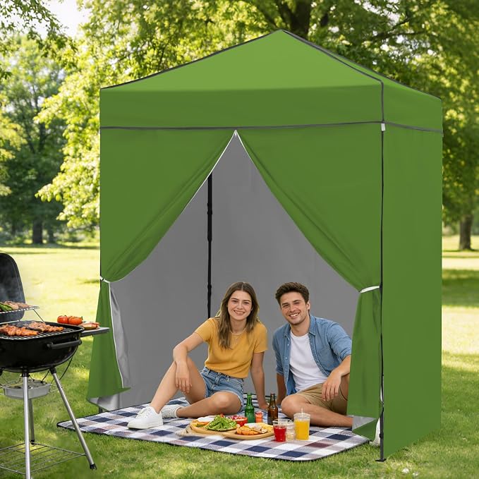 6x4 Pop Up Canopy Tent with Four Wall Panels, Instant Portable Beach Canopy, Outdoor Tent with Carry Bag for Camping, Sports, Tailgating, Events, Grass Green