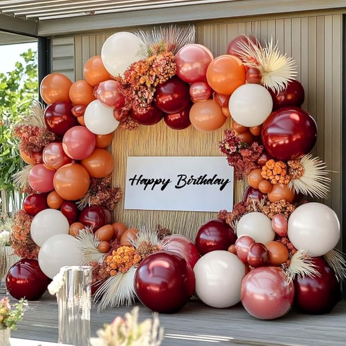 Orange Red Balloon Garland Double Stuffed Burgundy White Dusty Pink Balloon Arch Kit Balloons for Happy Birthday Wedding Baby Shower Bridal Shower Engagement Backdrop Party Decorations