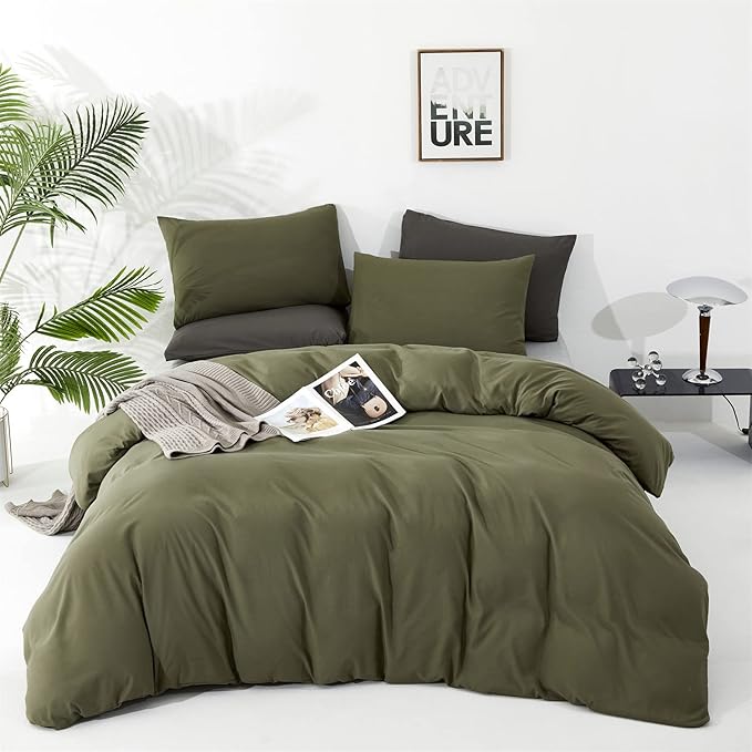KAREVER Olive Green Comforter Full Size Solid Green Bedding Set 3 PCs Soft Dark Green Full Size Bed Blanket Set for All Season as Gift