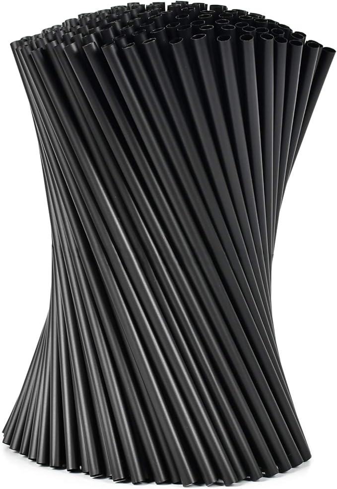 Plasticless 100 Pcs PLA Disposable Drinking Straws Corn Plant Based Biodegradable Straws, BPA Free Compostable Stir Sticks Black Reusable Straw Alternative to Plastic Straw for Party Drinks