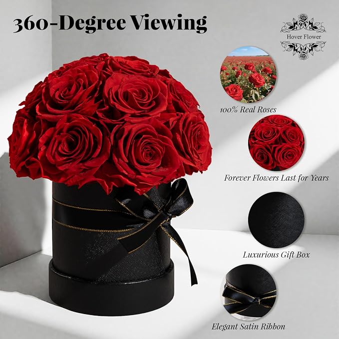 18 Preserved Flowers for Delivery Prime, Roses Dome Forever Flower Decor for Party Home Table Bedroom, Anniversary, Birthday, Wedding Gifts for Women Her (Red)