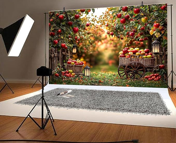 15 x 10 ft Apple Backdrop Autumn Harvest Apple Orchard Party Decorations Background Thanksgiving Farm Holiday Event Party Apple Trees Baby Shower Kids Birthday Party Photo Booth Studio Props