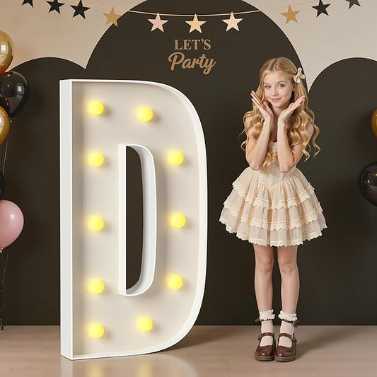 Marquee Letters 4 Feet Tall, 4FT Large Light up Letters D, Big Sign D with Warm White Light for Birthday Wedding Proposal Engagement Graduation Party Backdrop Decorations