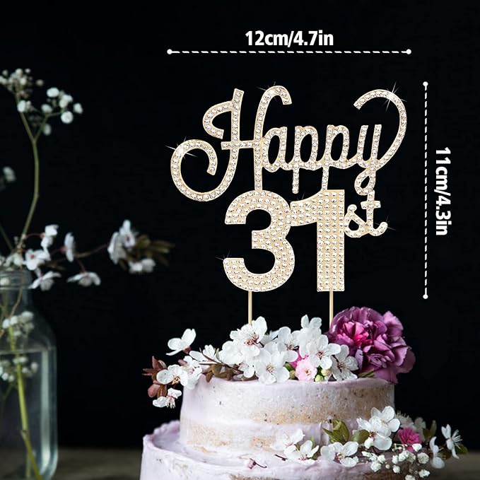 LINGTEER Happy 31st Birthday Gold Rhinestone Cake Topper - Cheers to 31st Birthday 31 Years Old Anniversary Party Cake Centerpieces Topper Decorations Gift Sign.