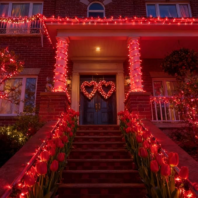 LAMPHOME 165FT 500 LED Red String Lights, 16 Modes Clear Wire Plug in Lights, Waterproof Connectable Twinkle Lights for Outdoor Valentine's Day, Mother's Day, Christmas, Wedding Party Decorations