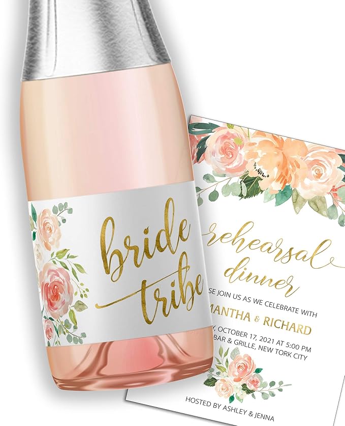BRIDE TRIBE Mini Champagne Bottle Labels ● SET of 12 ● Bachelorette Party Mini Wine Label, Bride Squad Wine Labels, Bridal Shower Mini Champagne Labels, BUBBLY for My Bride Tribe WATERPROOF M612-BT-12