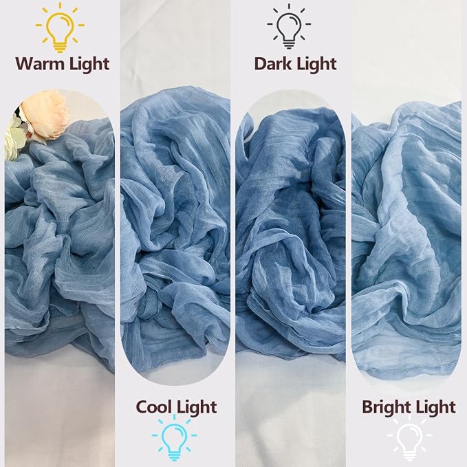 2 Pack Dusty Blue Cheesecloth Table Runners 35x120 Inch, Wide Pleated Boho Gauze Runner for Wedding Baby Shower Birthday Party, Semi-Sheer Rustic Table Decor
