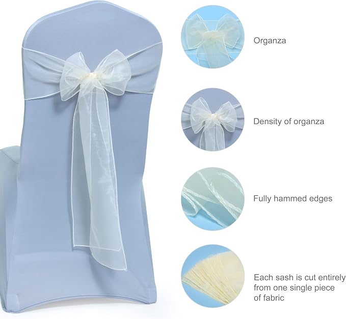 MDS® Pack of 50 Organza Chair Sashes for Wedding Decoration, Reusable Sheer Chair Bows for Banquet Chair Cover, Reception, Bridal Shower, Baby Shower, Birthday Party & Special Events - Ivory