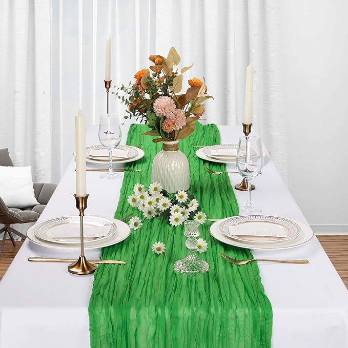 12 Pack Green Cheesecloth Table Runner 10Ft Spring Gauze Cheese Cloth Table Runner 35x120 Inch Boho Sheer Rustic Fabric for Party Decor Wedding Holiday Decorations