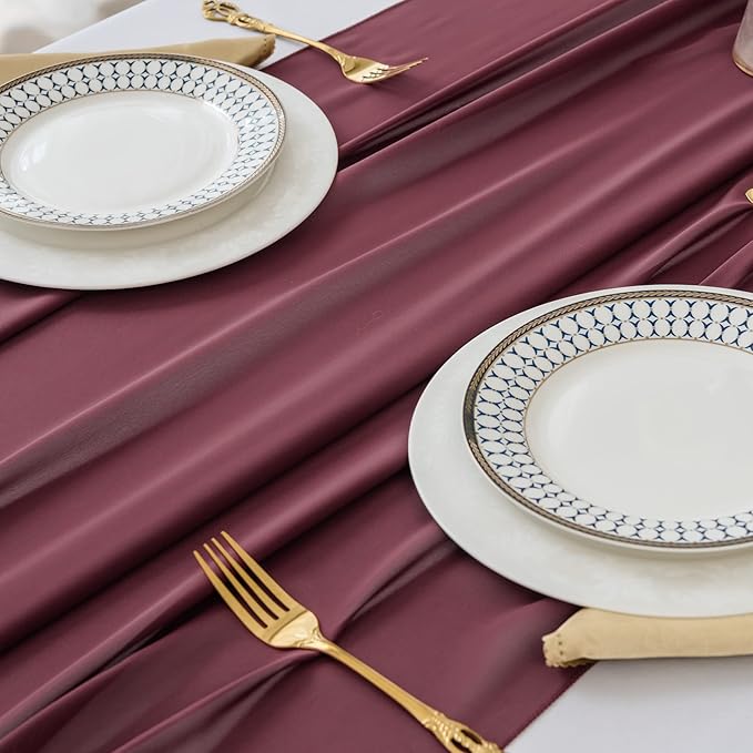 6Pack 9ft Christmas Chiffon Table Runner 14x108 Inch Sheer Romantic Table Runner for Wedding Birthday Party Bridal Shower Outdoor Decoration -Burgundy