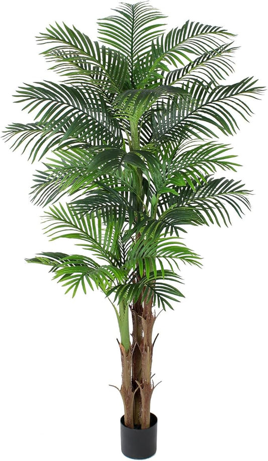 Tall Triple Golden Cane Palm Artificial Tree 7ft, Large Topical Fake Tree with 24 Realistic Leaves Artificial Plants in Pot for Indoor Outdoor Home Office Living Room