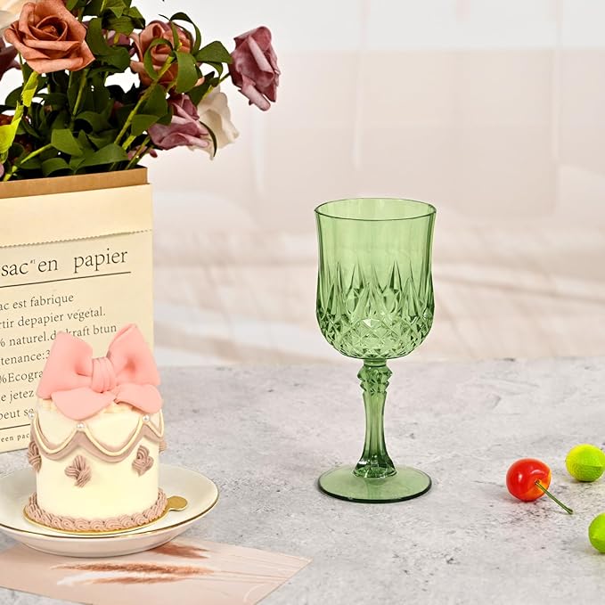 48Pack Sage Green Plastic Wine Glasses,Vintage Plastic Goblets for Parties, Sage Green Drinking Glasses Crystal Water Goblets Reusable for Wedding Reception, Grand Event Party Supplies