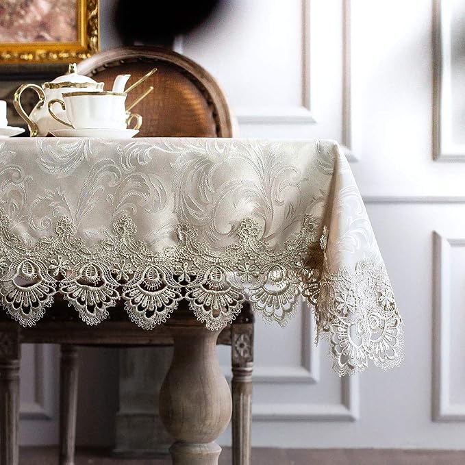 ARTABLE Lace Table Cloth Rectangle Fall Antique Flower Decor Macrame Tablecloth for Outdoor Farmhouse Rustic Kitchen Party Birthday Picnic (Stone Gray, 60 x 84 Inch)