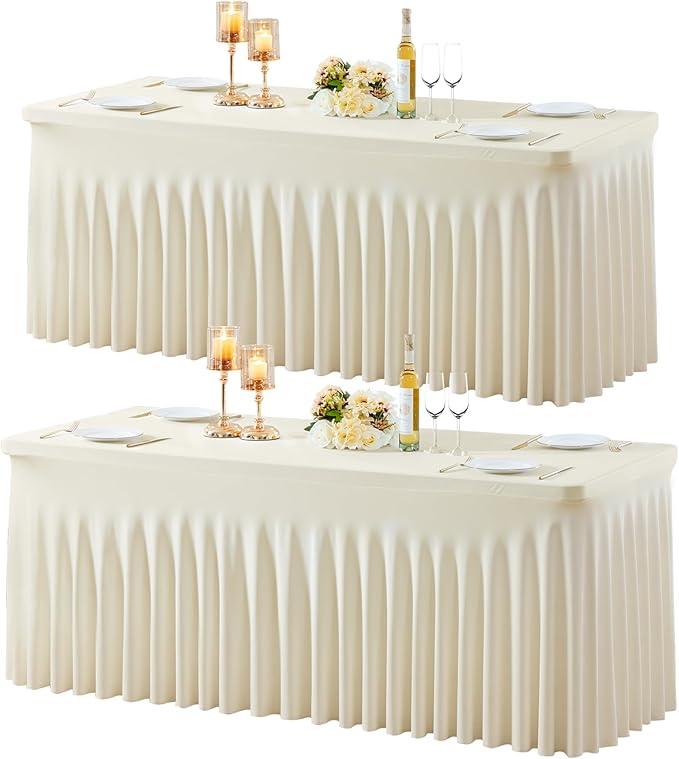 gogoparti 2 Pack Spandex Beige Fitted Table Cloth for 6ft Rectangle Tables Beige Stretch Tablecloth Table Covers Skirt Banquet Wrinkle Free Tablecloths for Parties Wedding