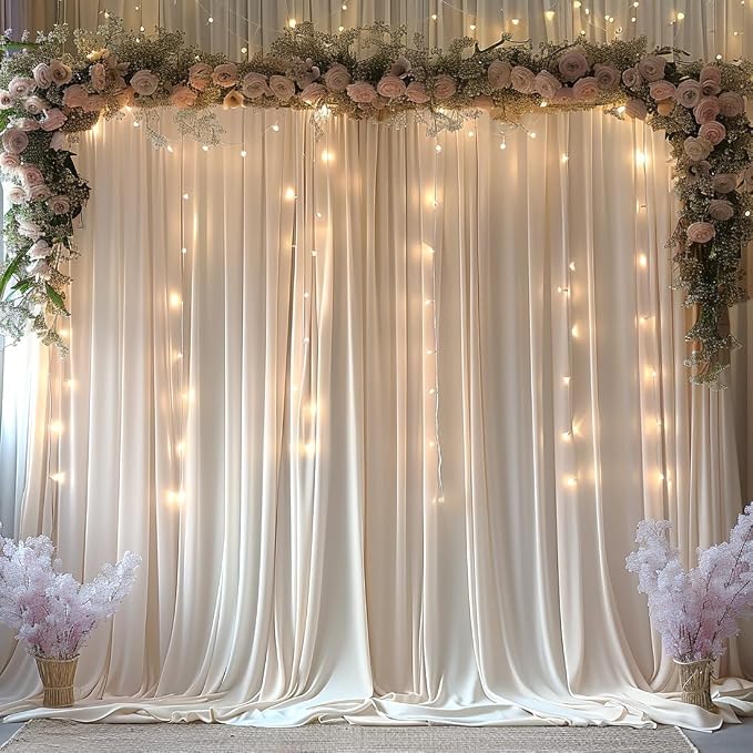 30x10ft Wrinkle Free Ivory Backdrop Curtain for Parties Soft Fabric Drapes Wedding Ivory Curtain Backdrop for Birthday Party Decorations Background for Photography 5x10ft,6 Panels